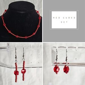 Red Cubed Elegant Red Beaded Jewelry Set